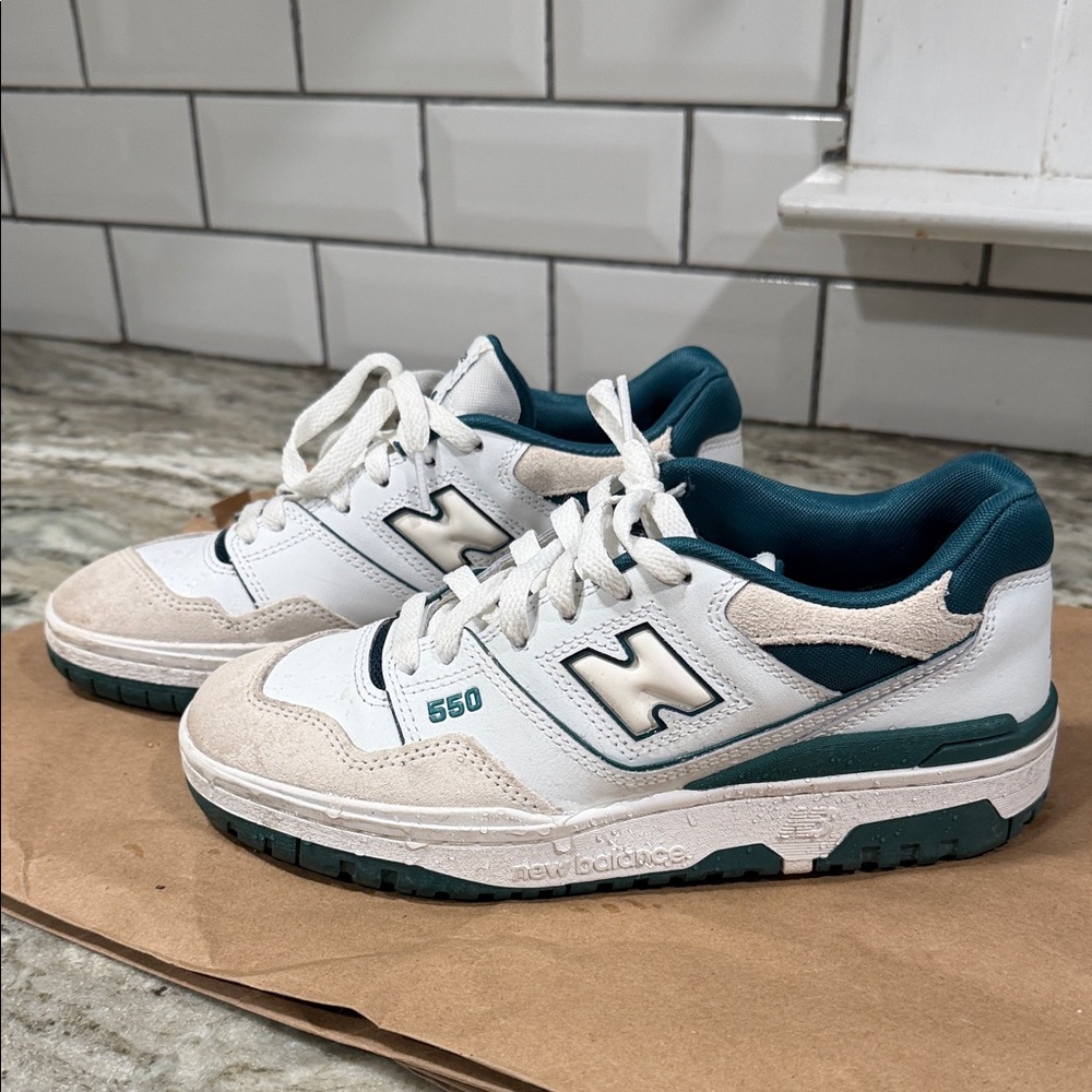 New Balance White Teal Low-Cut Sneakers